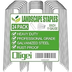24 Pack Garden Stakes, U-Shaped Tent Stakes, Galvanized Landscape Staples, Ground Stakes, for Landscaping Securing Weed Barri