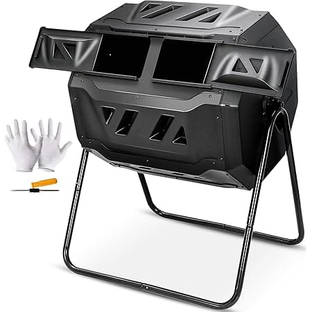 Large Composting Tumbler 43 Gallon Capacity Composter Dual Chamber BPA Free Compost Bin Outdoor Rotating Garden Yard Waste Bins