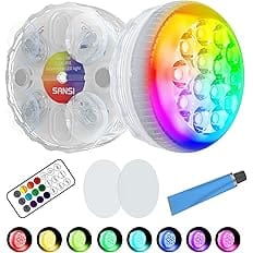 SANSI Upgraded Submersible Led Lights RF Remote(200ft), Waterproof Pool Lights for Inground Pool with Glue/Magnets/Suction Cu