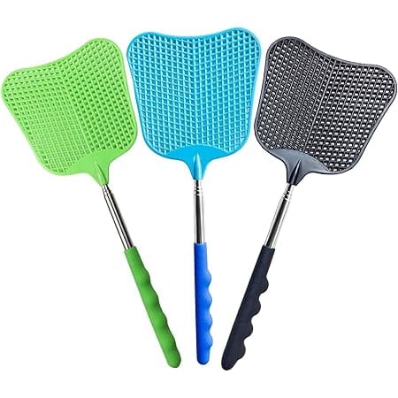 Trism 3-Piece Fly Swatter Set - Extendable Stainless Steel Handle, Flexible and Durable for Home, Garden, Classroom, and Office