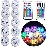 Mini Submersible Led Lights with Remote, Small Underwater Tea Lights Candles Waterproof 1.5" RGB Multicolor Flameless Accent