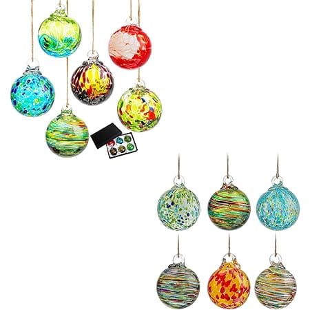 6pcs Hand-Blown Glass Ornaments Hanging Friendship Balls Glass Gazing Balls Glass Witches Balls for Home Window Outdoor Garden Patio Décor (2.3")
