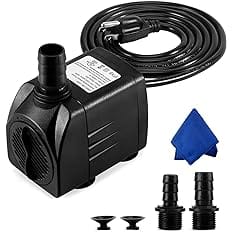 CWKJ Fountain Pump, 400GPH Submersible , Durable 25W Outdoor Water Pump with 6.5ft Power Cord, 3 Nozzles for Aquarium, Pond,