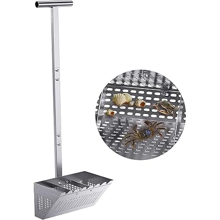 Sand Fleas Rake, MUSVOH Sand Fleas Rake for Beach, 11.2'' Wide Trapezoidal Basket with 2 Supporting Stems&Sharp Teeth, 36.2