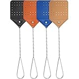 4 Pieces Leather Fly Swatter Long Handle Manual Swat Metal Handle Flyswatter Colorful Rustic Fly Swatter for Kitchen Home Ind