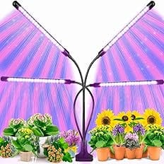 EZORKAS Grow Light, 80W Tri Head Timing 80 LED 9 Dimmable Levels Plant Grow Lights for Indoor Plants with Red Blue Spectrum,