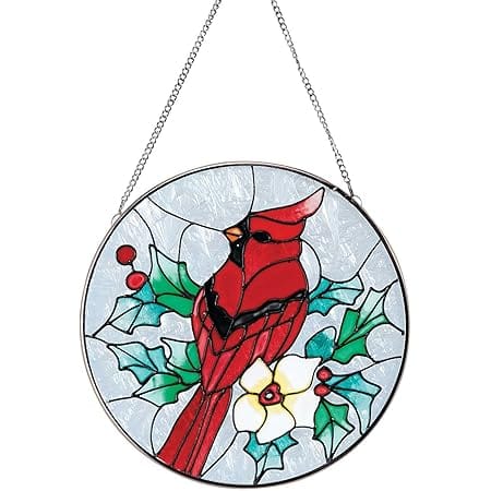 Frebento Cardinal Suncatcher, Stained Glass, Includes Hanging Metal Chain, Window Décor, 6” Diameter