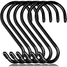 DINGEE 6 Inch Heavy Duty S Hooks, Large S Hooks for Hanging Plants, Vinyl Coated S Hooks 6 Pack Sturdy Non Slip Black S Hooks