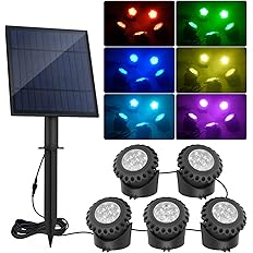 T-SUN Solar Pond Light, Super Bright LED Underwater Color Changing Solar Lights RGB Submersible Fountain Lights IP68 Waterpro