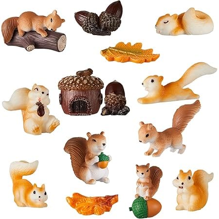 Maitys 14 Pieces Miniature Squirrel Figurine Mini Garden Accessories Tiny Resin Squirrel Toys Fairy Plastic Miniature Things Fall Figurines for Outdoor Landscape Garden Lawn Pot DIY Cake Decorations