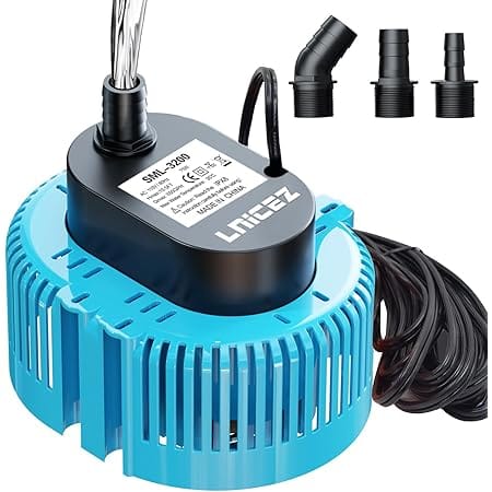 Lnicez Pool Cover Pump 𝟴𝟱𝟬GPH Pond Pump [Low Investment&Same Performance] Sump Pump Submersible Water Pump for Pool Draining, Above Ground Pool Pump for Pool Cover, Pond, 3 Adapters Without Hose