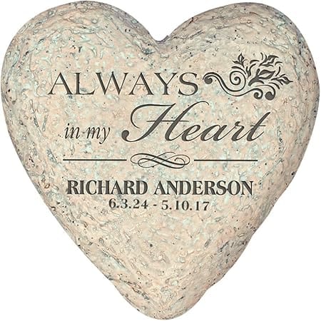 GiftsForYouNow Personalized Heart-Shaped Resin Memorial Garden Stone, 5.5", Waterproof, Indoor/Outdoor, Always in My Heart, Customized Memorial Gift, Sympathy