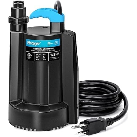 BOMGIE 1/3 HP Automatic Water Pump, 2250GPH Submersible Utility Pump with 3/4” Garden Hose Check Valve Adapter Portable Electric Sump Pump Removal for Pool Draining Basement Hot Tubs Garden UTL-336PE