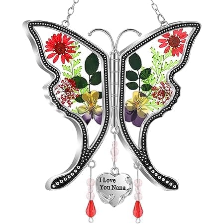 KY&BOSAM Butterfly Suncatcher Mothers Day I Love You Nana-Stained Glass Sun Catcher Hangings Windchimes for Window Ornament Nana Gifts - Gifts for Nana Mother`s Day Valentine’s Day Birthday Christmas