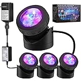 IMAGE Pond Lights Submersible Lights [Set of 4] with Timer IP68 Underwater Lights Aquarium Spot Light 48LED Landscape Lamp fo