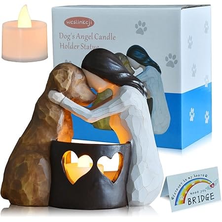 weslinkeji Dog Memorial Gifts,Pet Loss Gifts,Dogs Passing Away Sympathy Gift,Remembrance Gift ,Dog Lovers Candle Holder Statue with LED Candle