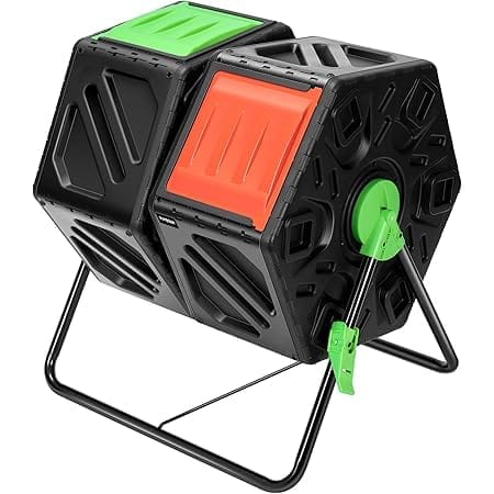 VIVOSUN Dual Chamber Tumbling Composter, 2X 18.5 Gallon Compost Bin, Heavy-Duty Compost Tumbler w/Sliding Door, Plastic, Black
