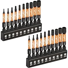 toolant Impact Hex Head Allen Wrench Drill Bit Set 20pcs (Metric&SAE), 1/4” Hex-Shank S2 Steel Hex Bits Set, CNC Machined Tip