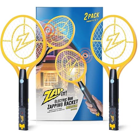 Zap It! Electric Fly Swatter Racket & Mosquito Zapper - High Duty 4,000 Volt Bug Zapper Racket - Fly Killer USB Rechargeable Indoor Safe - Fly Zapper Indoor - 2 Pack (Medium, Yellow)