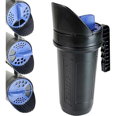 Chapin 8740A: 64-Ounce Black Poly Hand Shaker Spreader for Turf, Fertilizer, Grass Seed, Salt and Sand, Year-Round Use, Large Grip Handle with 3 Openings for Pellets and Particles