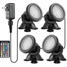 Pond Lights with Timer, 12V LED Underwater Light, IP68 Waterproof Fountain Lights, Outdoor Landscape Light for Pond Pool Foun