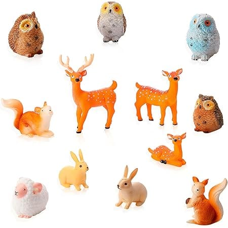 Skylety 12 Pieces Mini Animal Miniatures Ornaments Woodland Animal Miniatures Micro Landscape Figurines Resin Mini Garden Accessories for Christmas Indoor Outdoor Garden Yard Landscape Decorations