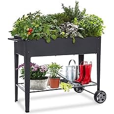 FOYUEE Raised Planter Box with Legs Outdoor Elevated Garden Bed On Wheels for Vegetables Flower Herb Patio