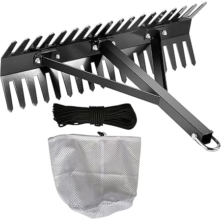 shengyi Pond Rake,Weed Removal Tool，Steel Blades 16-32 inch Aquatic Weed Rake, Double Sided Lake Weed Cutter, Clean Aquatic Weeds Muck Silt Lake Rakes, Lake Weed Rake with 66ft Rope (24 inch)