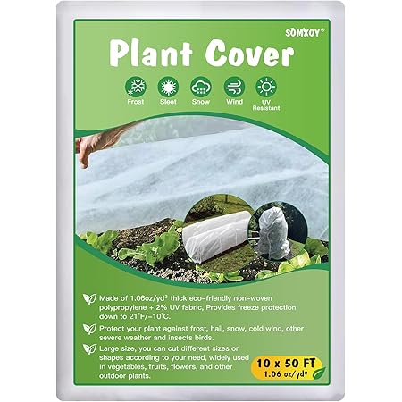 SOMXOY 10x50FT Plant Cover Freeze Protection 1.06 oz/yd² Thick Frost Cloth Blanket Plant Protector Reusable Floating Row Tree Covers for Garden Outdoor