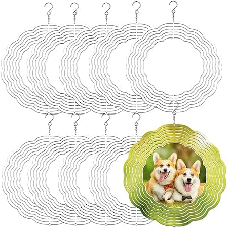 4 Pack 10 Inch Sublimation Wind Spinner Blanks, 3D Aluminum Wind Powered Kinetic Sculpture, Spinner Suspension Trim for Yards & Gardens（Round）