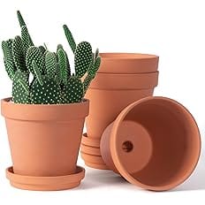 6 inch Clay Pots for Plants with Saucer, Large Terra Cotta Plant Pots with Drainage Hole, Flower Pots with Tray, Terracotta P