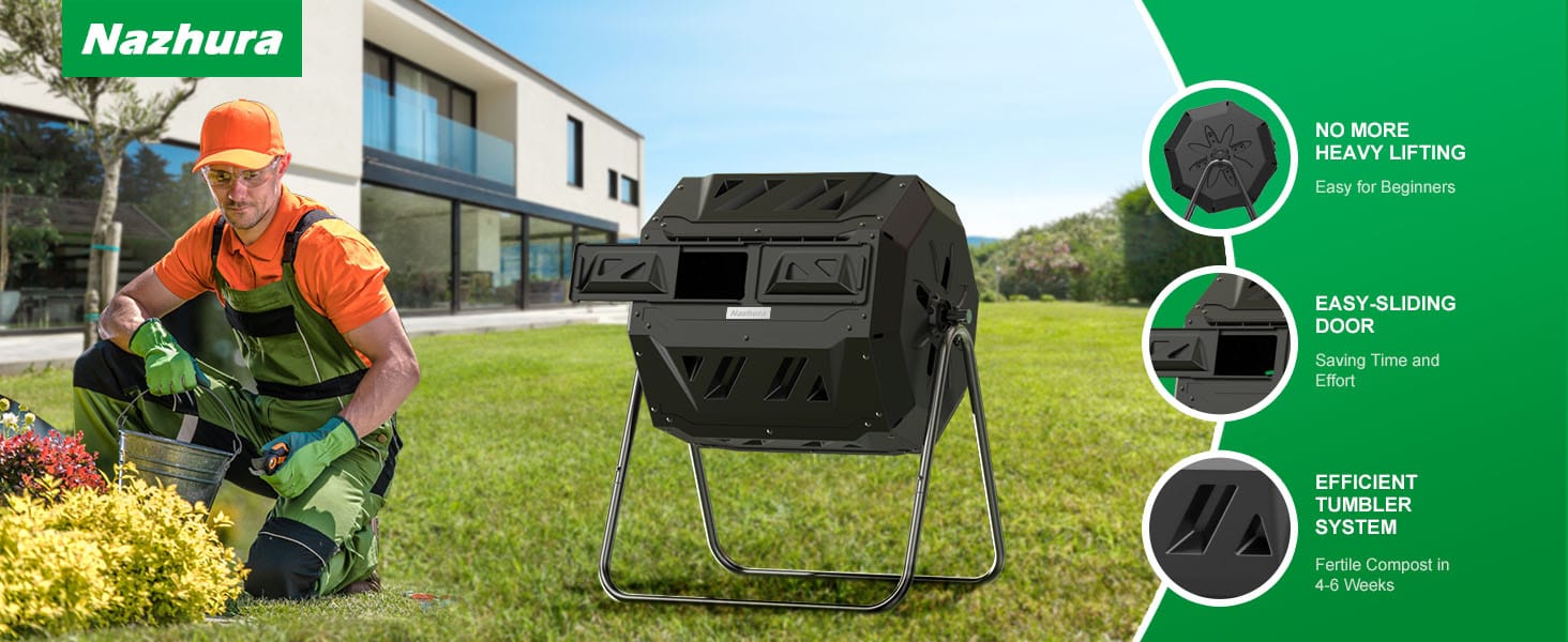 Nazhura Compost Tumbler Bin Composter Dual Chamber black