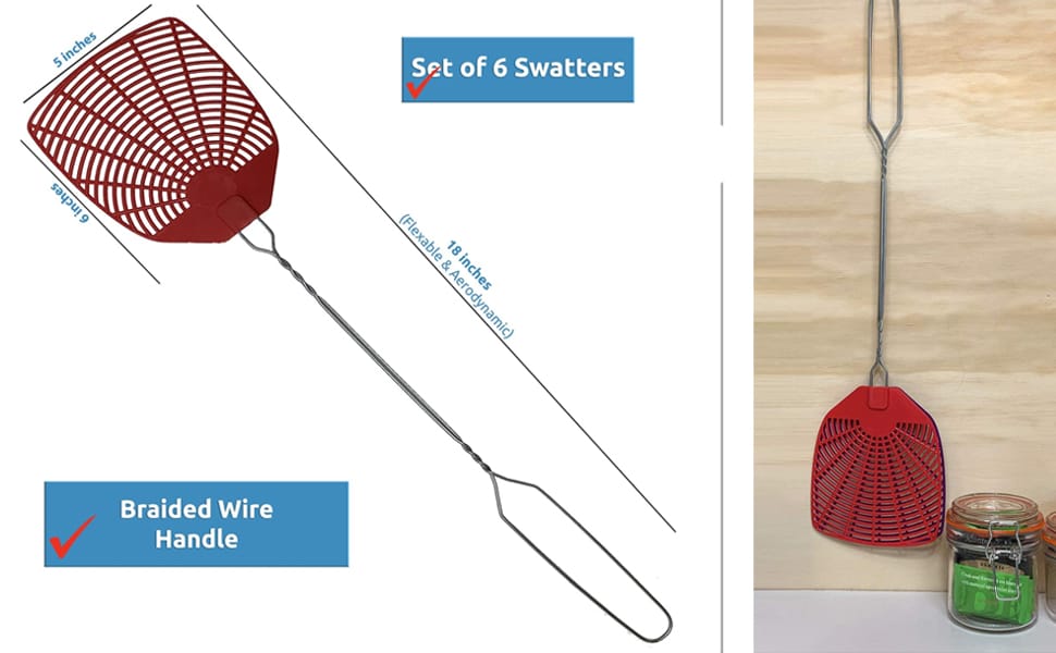 Bug & Fly Swatter – Braided Metal Handle 6 Pack Fly Swatters