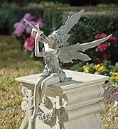 Design Toscano Fairy of the West Wind Sitting Garden Statue, 19 Inch, Polyresin, Two Tone Stone
