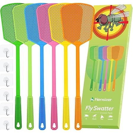 Kensizer 6-Pack Plastic Fly Swatters Heavy Duty, Multi Pack Matamoscas, Jumbo Long Handle Fly Swat Shatter Bulk, Large Bug Swatter That Work for Indoor and Outdoor