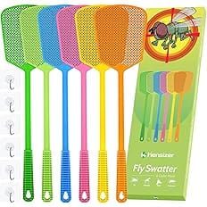 Kensizer 6-Pack Plastic Fly Swatters Heavy Duty, Multi Pack Matamoscas, Jumbo Long Handle Fly Swat Shatter Bulk, Large Bug Sw