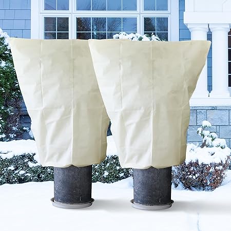 Plant Covers Freeze Protection Winter: 2.4oz 3.9 x 5.9 Ft Tree Covers Freeze Blanket Bags - Outdoor Plants Protector for Garden Shrub Rose Covering Beige (2 Pack)