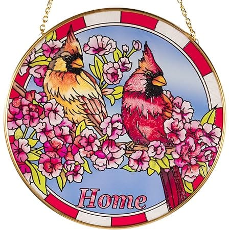 Opohaome Cardinal Suncatcher Stained Glass Window Hangings Red Birds Sun Catchers Colorful Ornament Hand-Painted Glass Panel Decor Bird Lovers Gift for Mom Grandma Wife 6.5×6.5”(R-Cardinal)