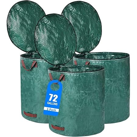 Pilntons 3 Pack 72 Gallons Reusable Yard Waste Bags with Lid Extra Large Lawn Leaf Bags Heavy Duty with 4 Handles Garden Waste Bags Container for Clean Up Outdoor Debris Leaves Grass Clippings