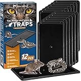 LULUCATCH Sticky Mouse Trap, 12 Pack Large Glue Traps, Pre-Baited Heavy Duty Non-Toxic Bulk Glue Boards Mouse Traps Indoor fo