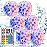Sylawnlife 6-Pack LED Submersible Lights, Battery Operated Submersible Lights, 13 Color-Changing Submersible Lights with Remo