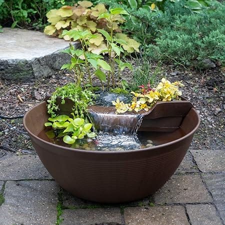 Aquascape 78325 AquaGarden Pond and Waterfall Kit Container Water Garden, Measures 23. 5-inch in Diameter and 9 7/8-inch Tall, Brown