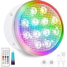 TEPENAR Rechargeable Submersible Pool Lights - 3.7" Waterproof Underwater Lights USB-C Charging Battery Operated Remote Contr