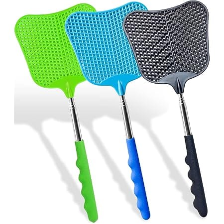 Wapodeai 3 pcs Fly Swatter, Fly Swatter Plastic,Telescopic Fly Swatters, Large Bug Swatter That Work for Indoor and Outdoor. (Black Blue Green)