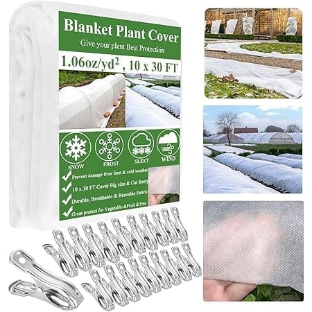 WYRJXYB Plant Covers Freeze Protection 10 x 30Ft with 20 Stainless Steel Clips- Frost Cloth Plant Blankets Floating Row Cover for Outdoor Plants Raised Bed Greenhouse Winter Frost Sun Shade Protection