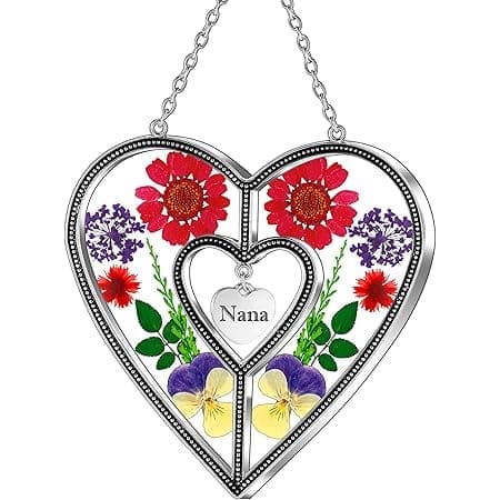 KY&BOSAM Heart Sun Catcher-Stained Glass Panles Nana Suncatchers Hangings for Windows Wind Chime Ornament Nana Gifts - Gifts for Nana Mother`s Day Birthday Christmas