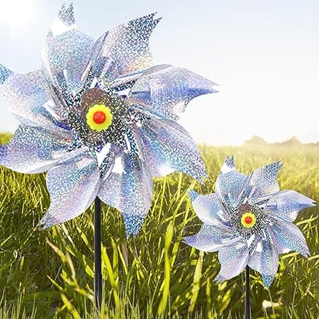 12 Packs Pinwheels for Yard and Garden,Reflective Pinwheels with Stakes, Upgrade 8 Pages Sparkly Wind Sculptures for Garden Decor,Silver Wind Spinner for Lawn,Patio