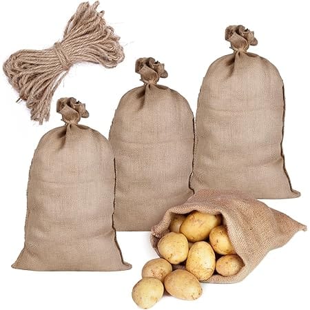 Burlap Bags 3pcs Heavy-Duty Large Potato Sack Race Bags 40'' x 24'' Thicken Burlap Sack with Ropes Reusable Woven Jute Bag for Backyard Vegetables Gardening Food Storage Kids - Holds Up to 50lbs