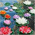 WhistenFla Artificial Lily Pads for Pond, 11in & 6in Artificial Flowers Floating Foam Lotus Flower with Fake Lily Pads, for P