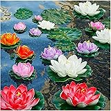 WhistenFla Artificial Lily Pads for Pond, 11in & 6in Artificial Flowers Floating Foam Lotus Flower with Fake Lily Pads, for P
